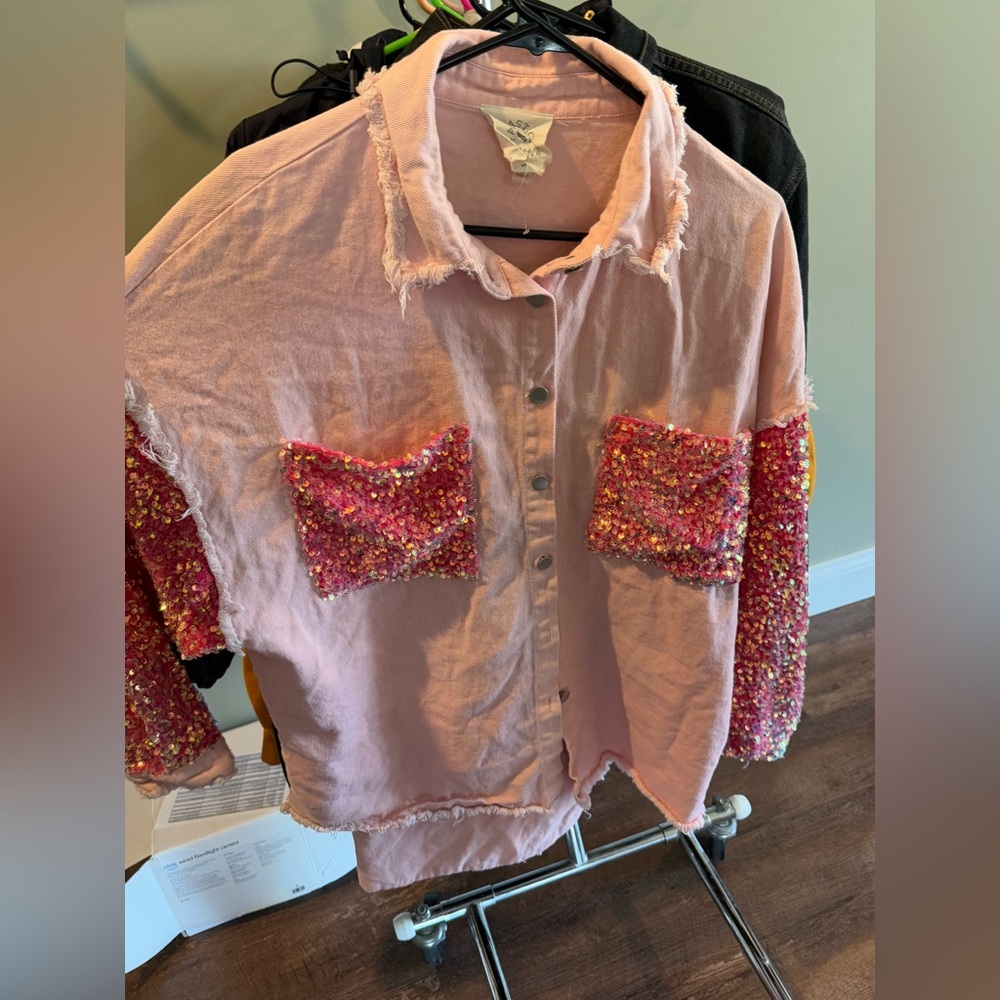 Pink Button-Up Shirt with Sequin Details